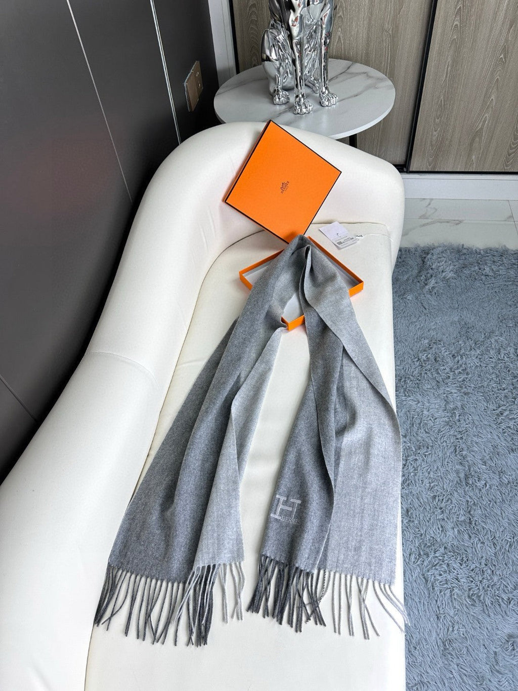 HERMES SCARF 190 CM IN COOL GRAY CASERE