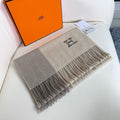 HERMES SCARF 190 CM IN WHITE MIX OAT TAN CASERE