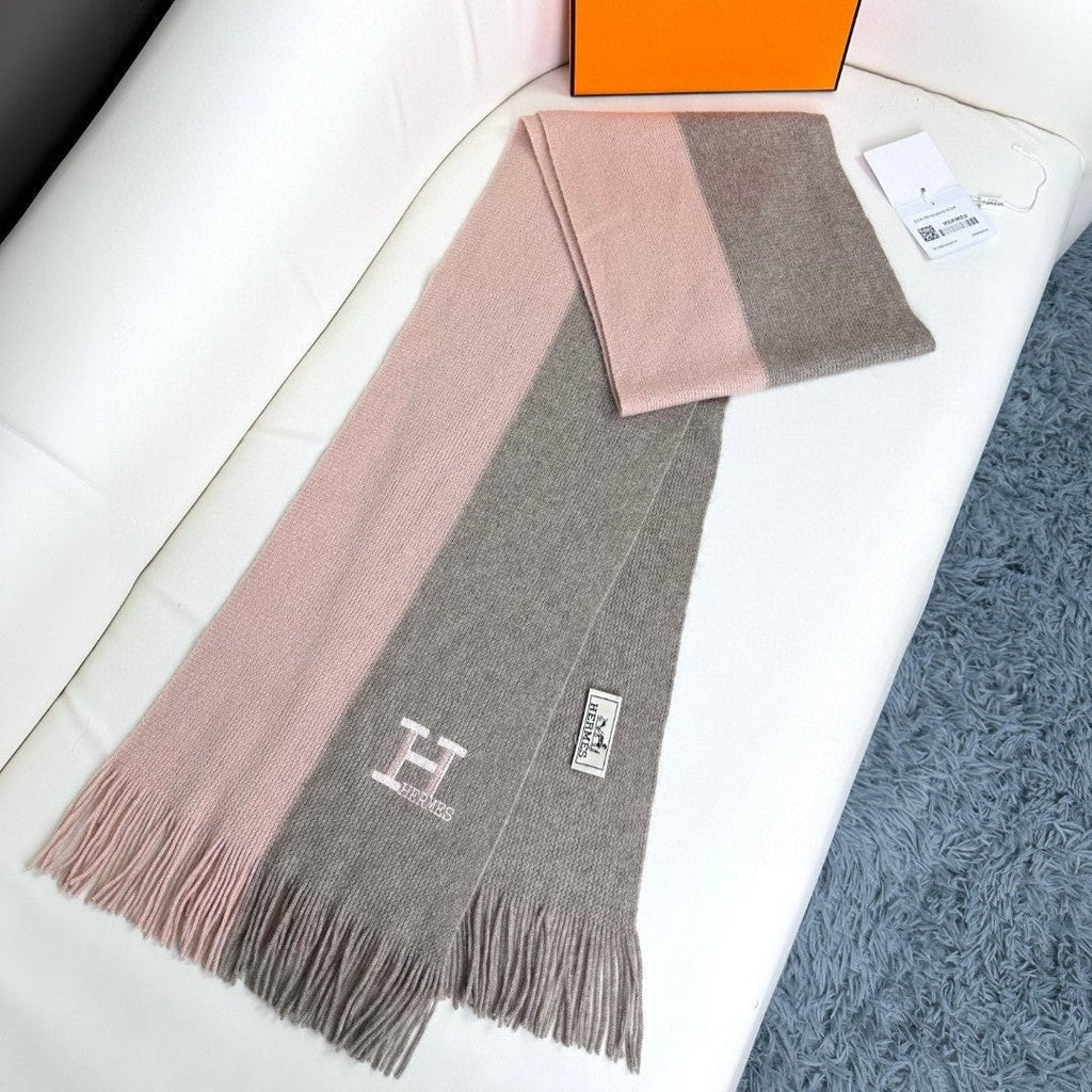 HERMES KNIT SCARF 180 IN LIGHT PINK MIX GREY CASERE
