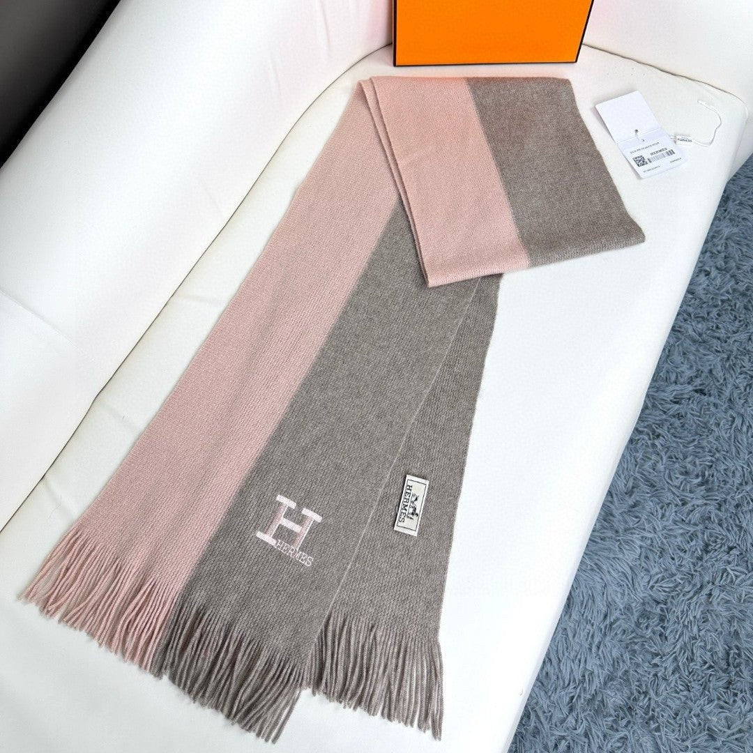 HERMES KNIT SCARF 180 IN LIGHT PINK MIX GREY CASERE