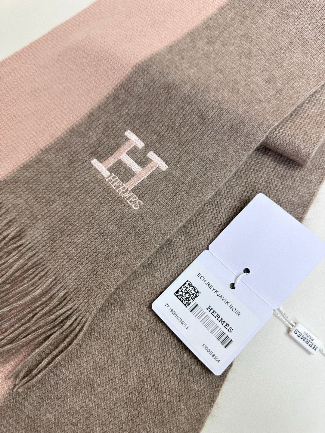 HERMES KNIT SCARF 180 IN LIGHT PINK MIX GREY CASERE