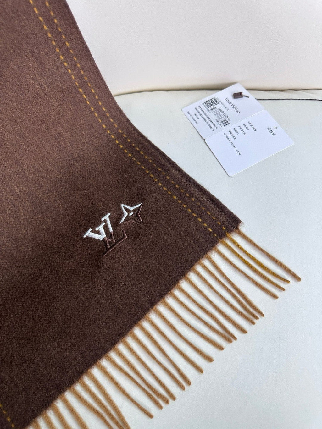 LOUIS VUITTON DUAL SCARF 180 CM IN CHOCOLATE BROWN CASHMERE 398376