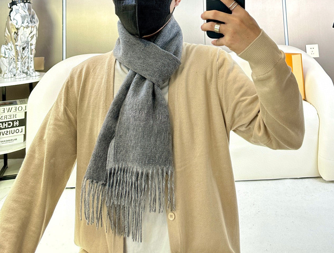 BURBERRY SCARF 180 CM IN GRAPHITE GRAY CASHMERE 398415