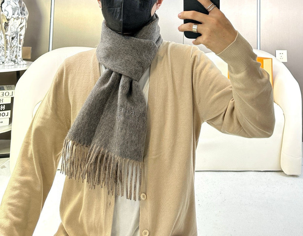 BURBERRY SCARF 180 CM IN MOUSE GRAY AND CAMEL BEIGE CASHMERE 398416