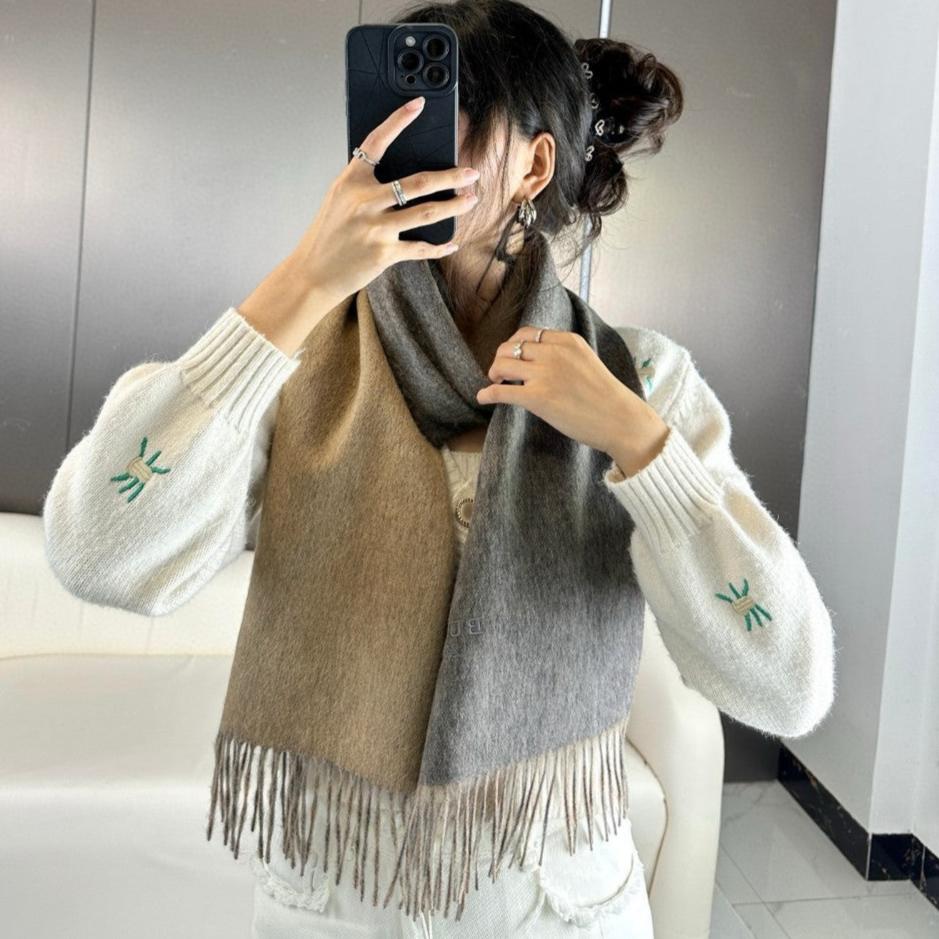 BURBERRY SCARF 180 CM IN MOUSE GRAY AND CAMEL BEIGE CASHMERE 398416