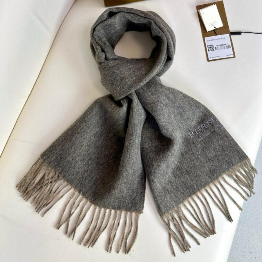 BURBERRY SCARF 180 CM IN MOUSE GRAY AND CAMEL BEIGE CASHMERE 398416