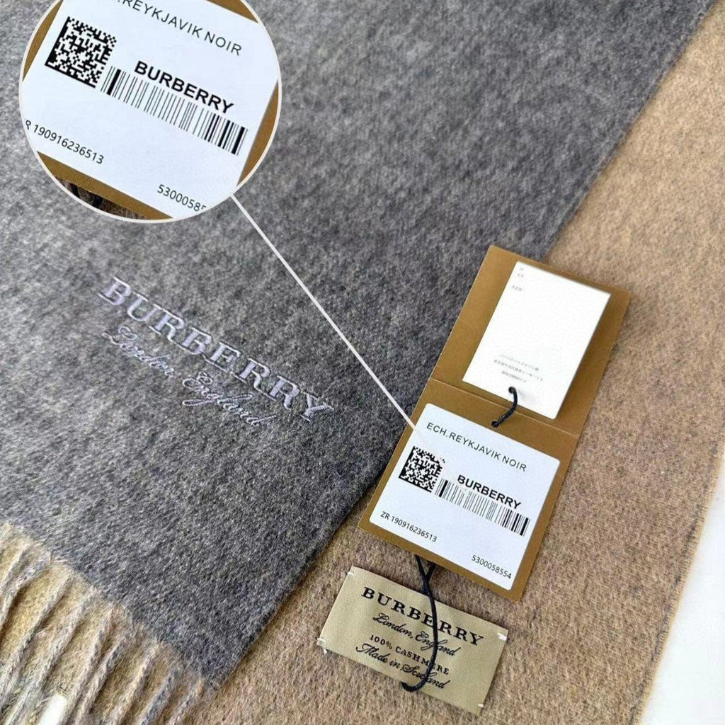 BURBERRY SCARF 180 CM IN MOUSE GRAY AND CAMEL BEIGE CASHMERE 398416