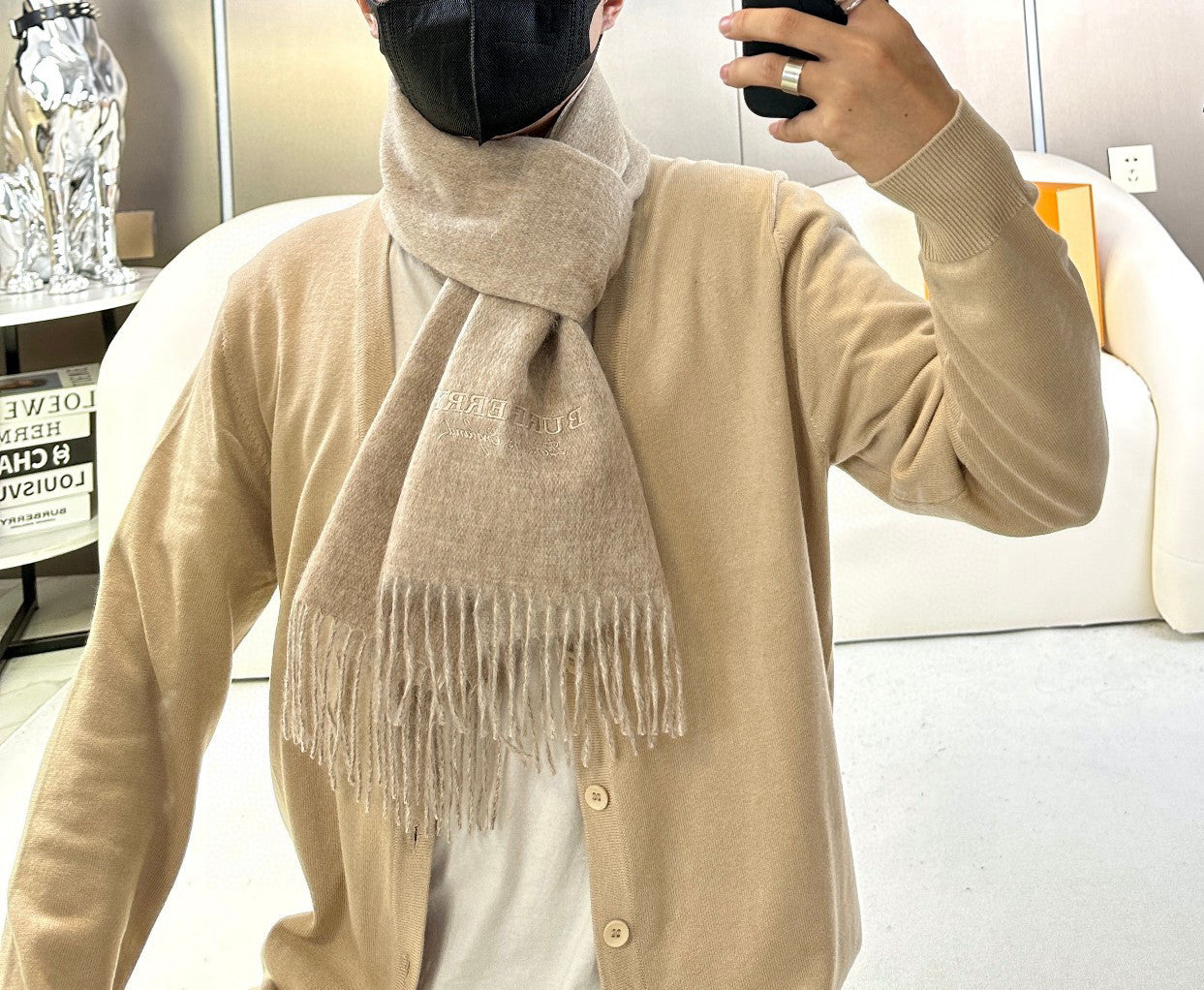 BURBERRY SCARF 180 CM IN TAN BROWN CASHMERE 398417