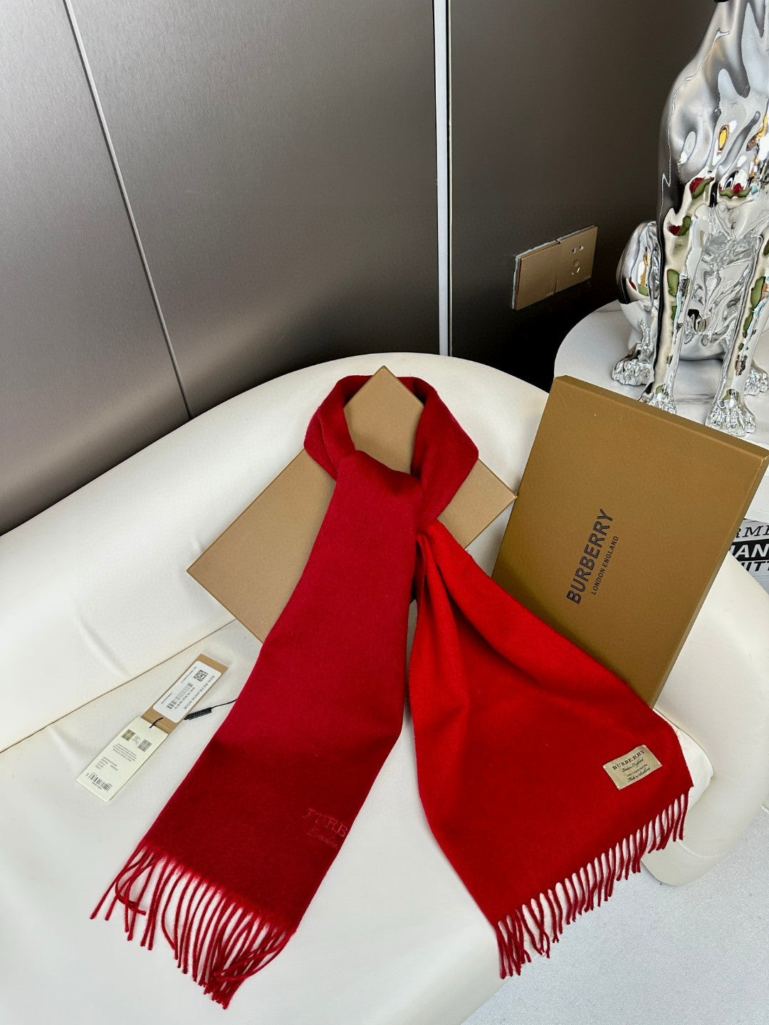 BURBERRY SCARF 180 CM IN CHERRY RED CASHMERE 398420