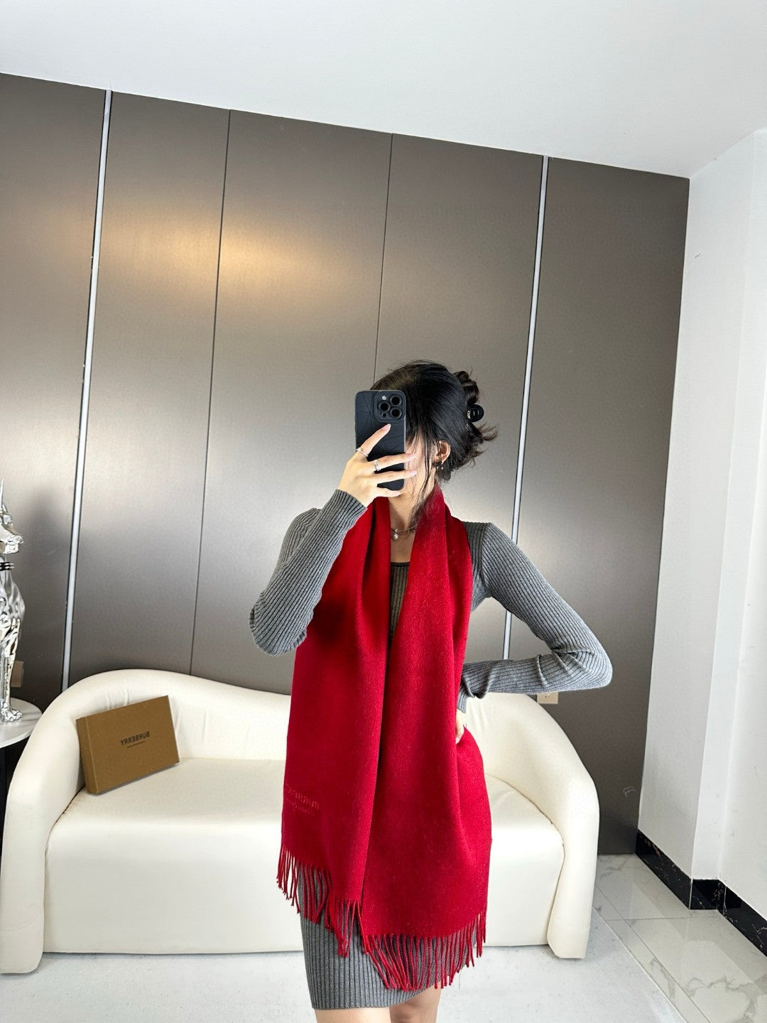 BURBERRY SCARF 180 CM IN CHERRY RED CASHMERE 398420