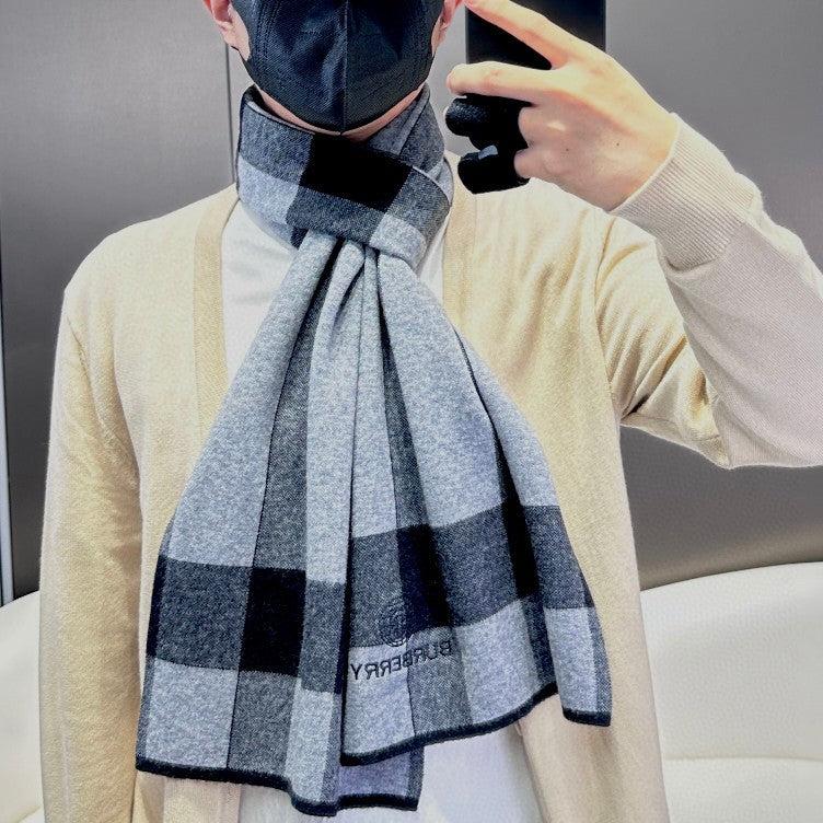 BURBERRY SCARF 180 CM IN LIGHT GRAY MIX BLACK CASHMERE 403870
