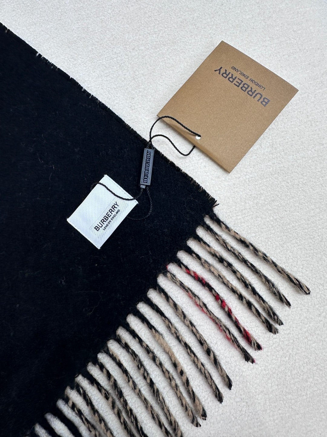 BURBERRY SCARF 180 CM IN BLACK AND TAN BROWN CASHMERE 407240