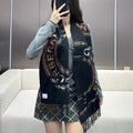 BURBERRY SCARF 180 CM IN BLACK AND RUSSET BROWN CASHMERE 407241