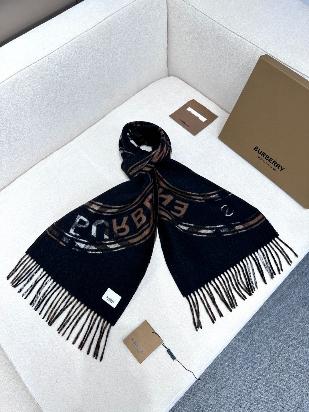 BURBERRY SCARF 180 CM IN BLACK AND RUSSET BROWN CASHMERE 407241