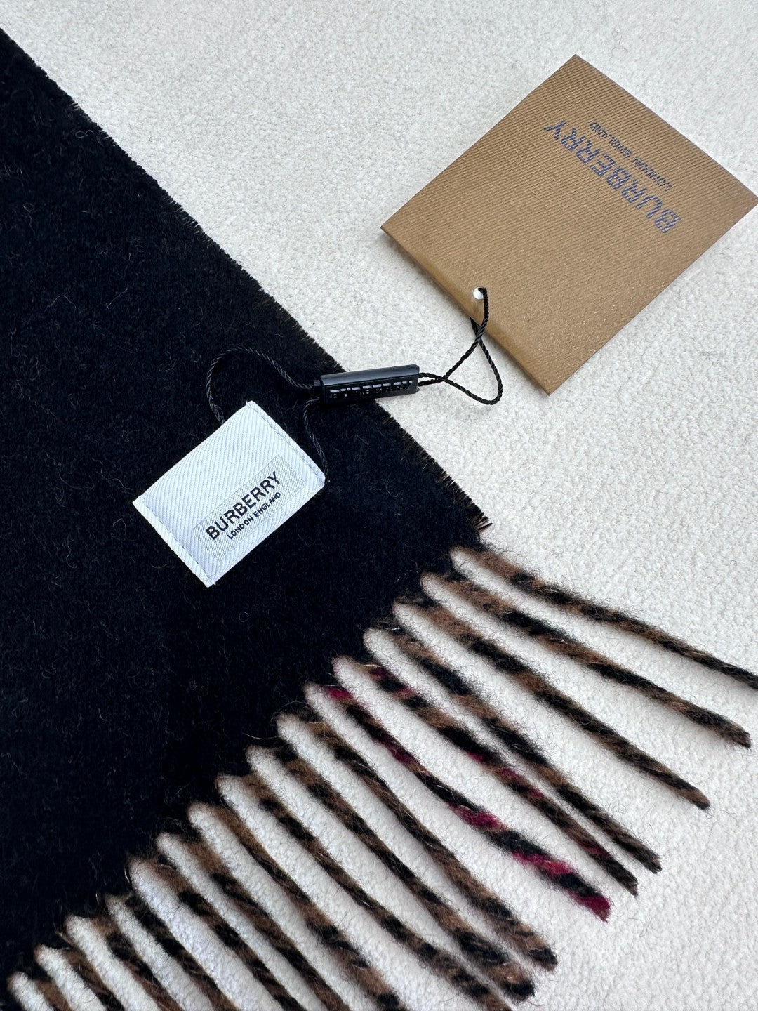 BURBERRY SCARF 180 CM IN BLACK AND RUSSET BROWN CASHMERE 407241