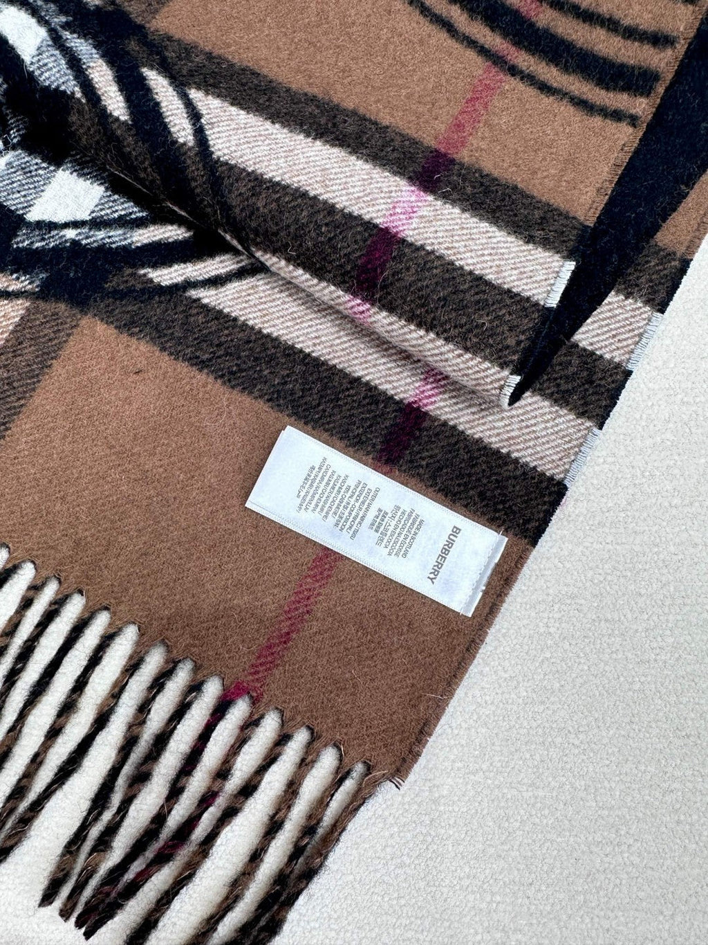 BURBERRY SCARF 180 CM IN BLACK AND RUSSET BROWN CASHMERE 407241