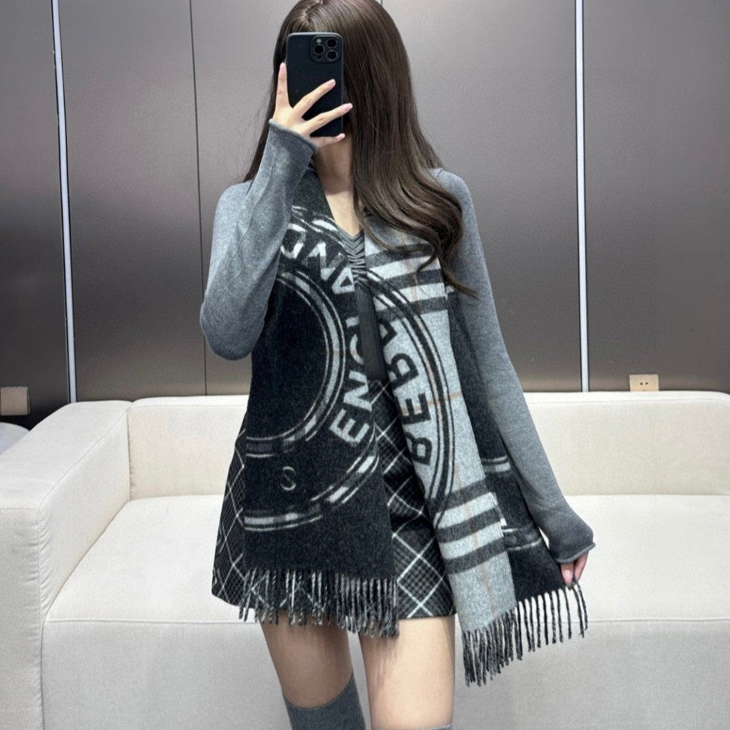 BURBERRY SCARF 180 CM IN BLACK AND LIGHT GRAY CASHMERE  407242