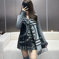 BURBERRY SCARF 180 CM IN BLACK AND LIGHT GRAY CASHMERE  407242