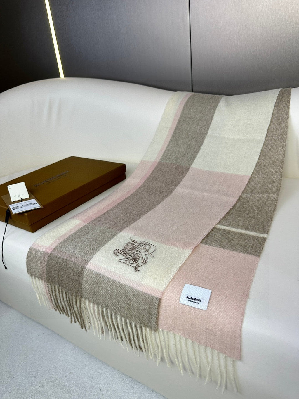 BURBERRY SCARF 180 CM IN LIGHT PINK MIX DESERT BROWN CASHMERE 408503