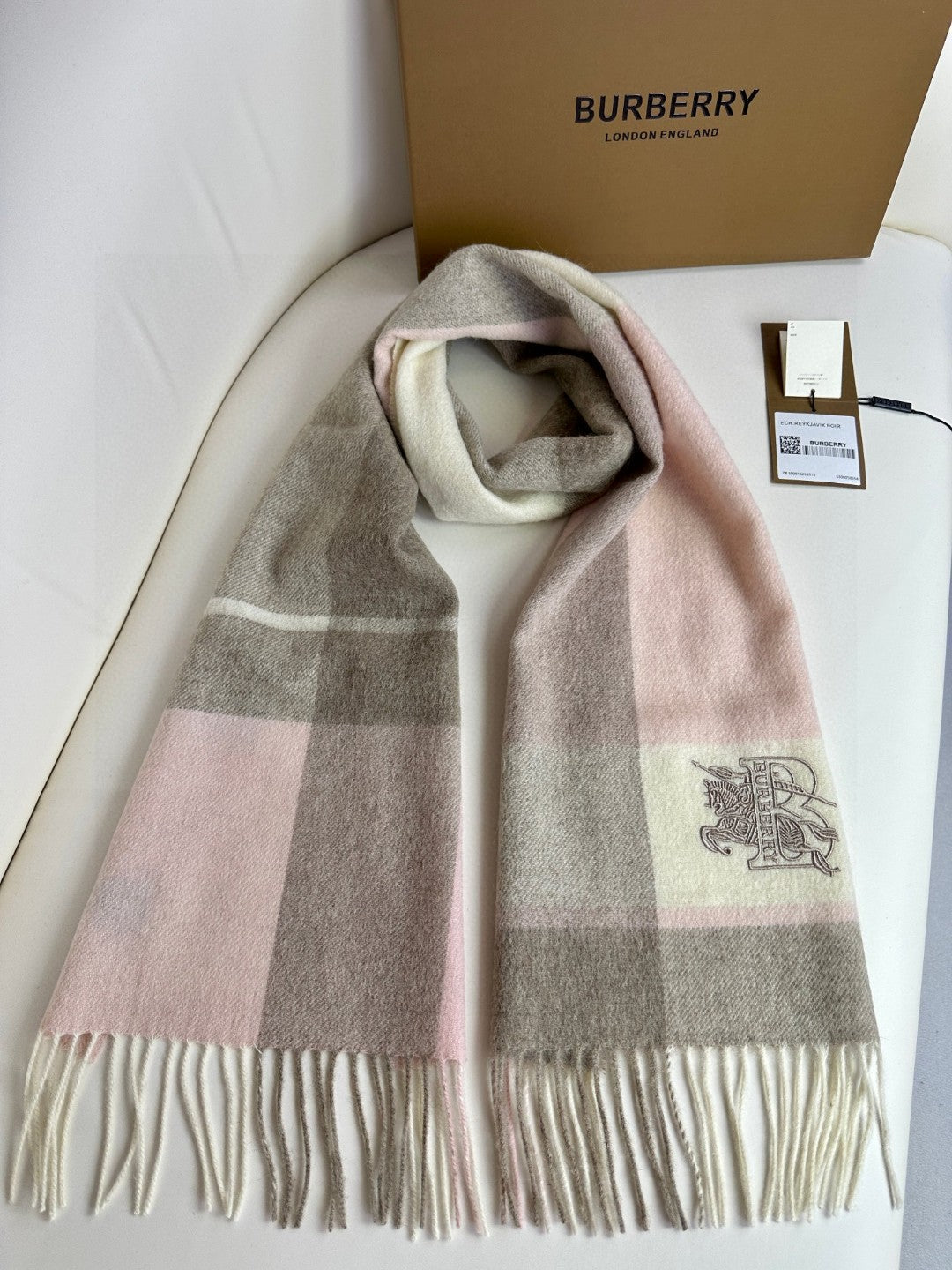 BURBERRY SCARF 180 CM IN LIGHT PINK MIX DESERT BROWN CASHMERE 408503