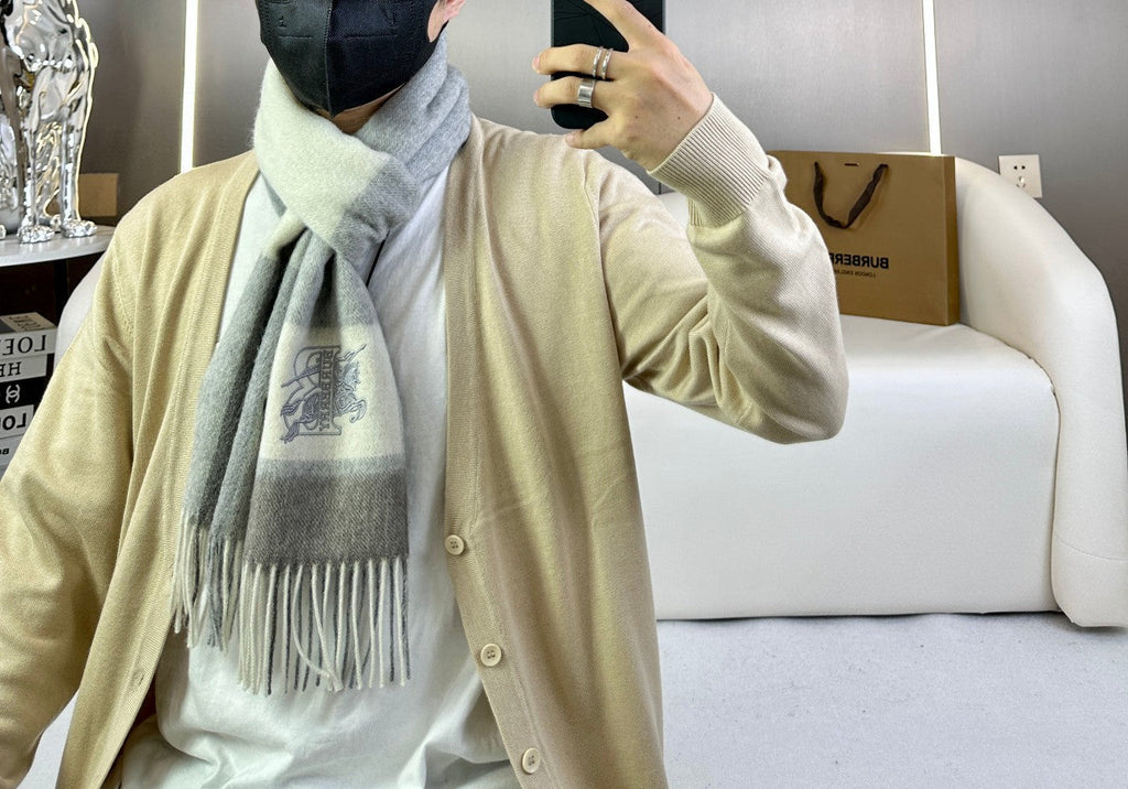 BURBERRY SCARF 180 CM IN SMOKE GRAY MIX WHITE CASHMERE 408504