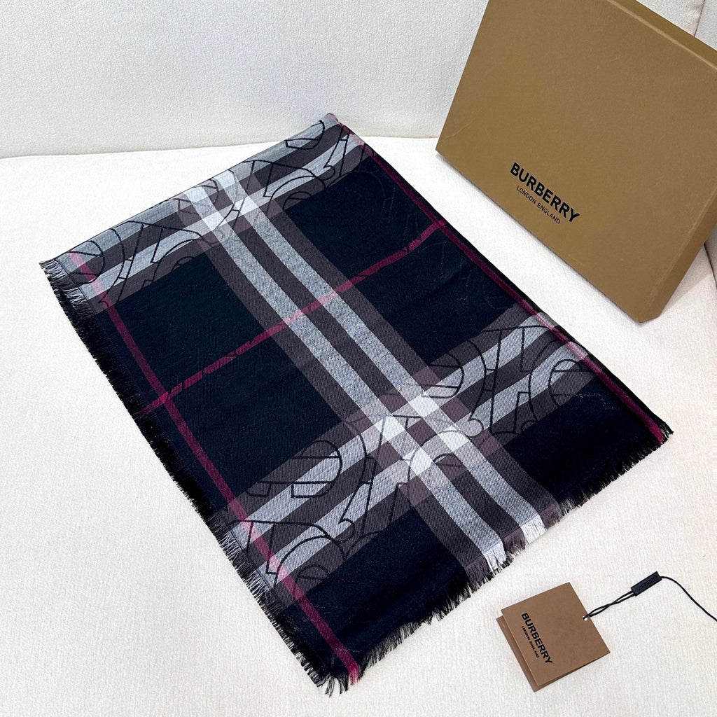 BURBERRY SCARF 220 CM IN BLACK VISCOSE AND MULBERRY SILK 408540