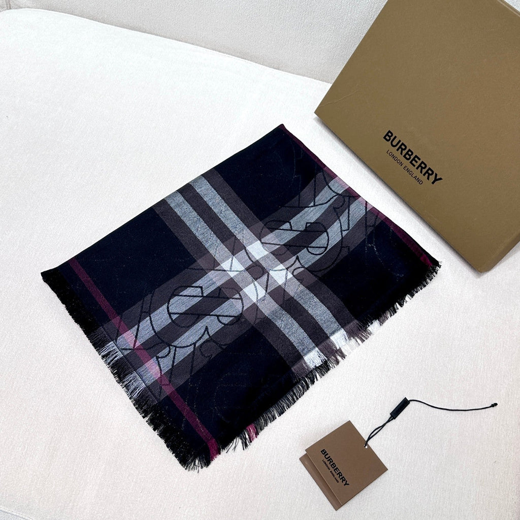 BURBERRY SCARF 220 CM IN BLACK VISCOSE AND MULBERRY SILK 408540