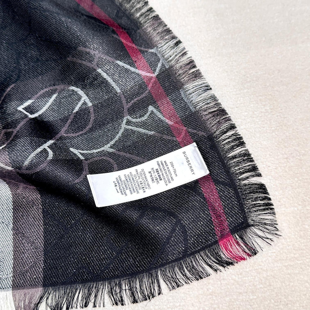 BURBERRY SCARF 220 CM IN BLACK VISCOSE AND MULBERRY SILK 408540