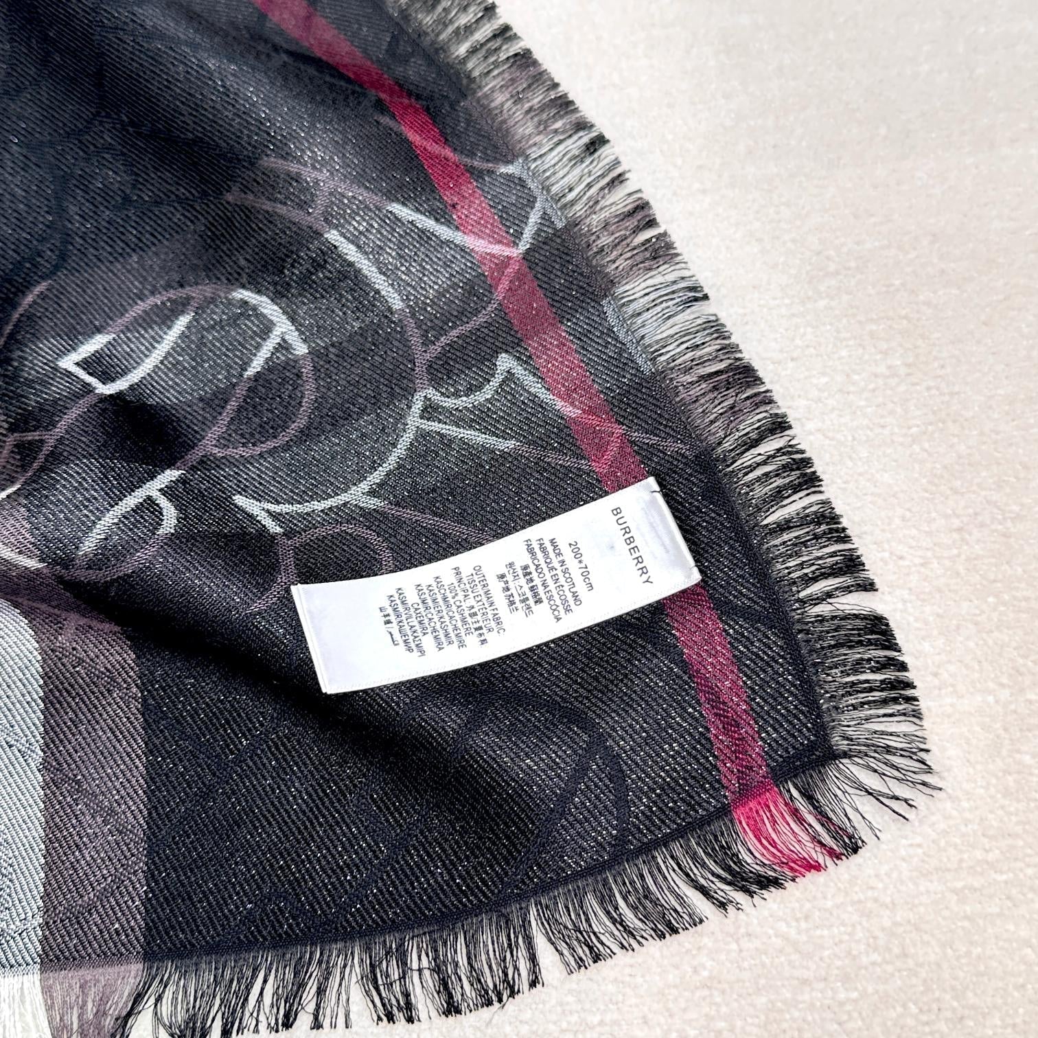 BURBERRY SCARF 220 CM IN BLACK VISCOSE AND MULBERRY SILK 408540