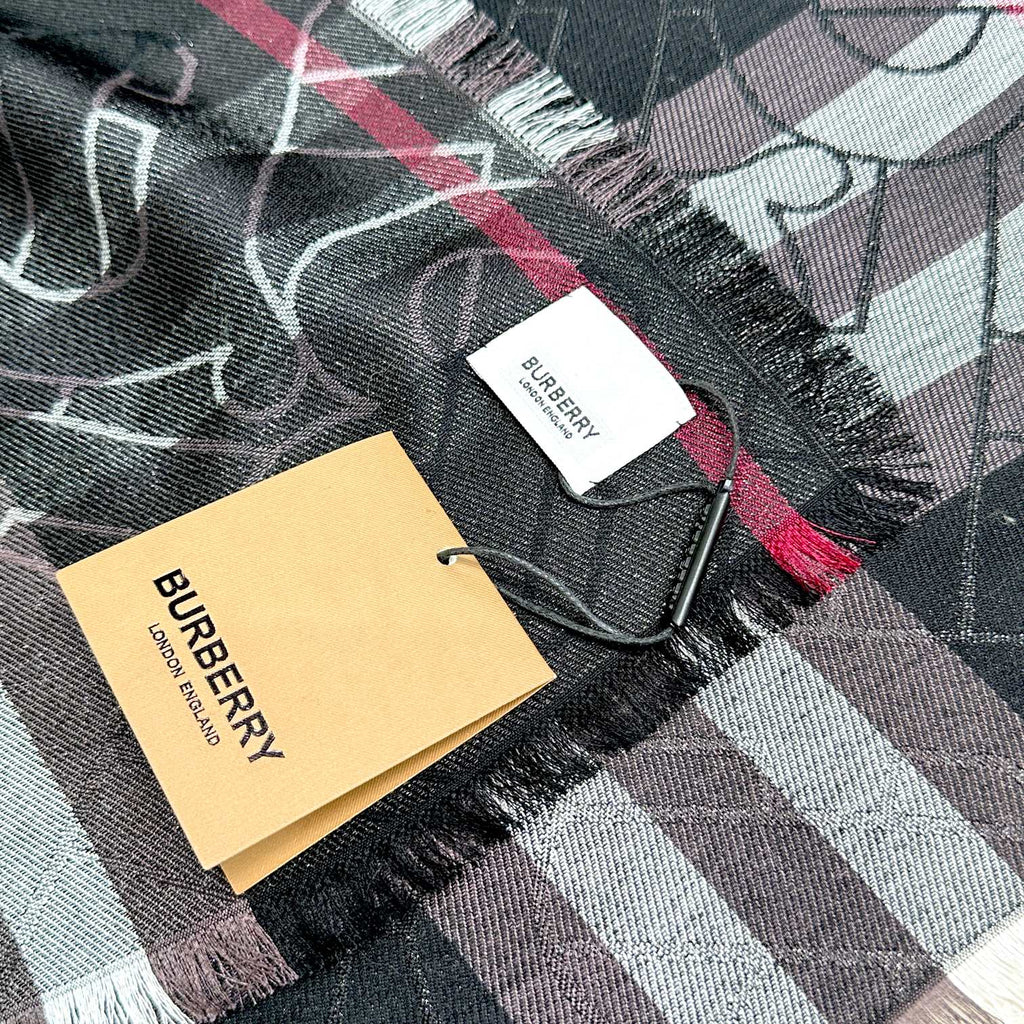 BURBERRY SCARF 220 CM IN BLACK VISCOSE AND MULBERRY SILK 408540