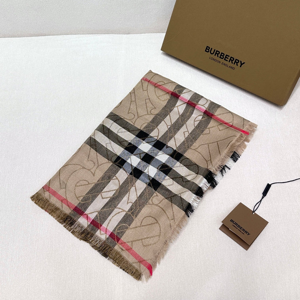 BURBERRY SCARF 220 CM IN MEDIUM BROWN VISCOSE AND MULBERRY SILK 408541