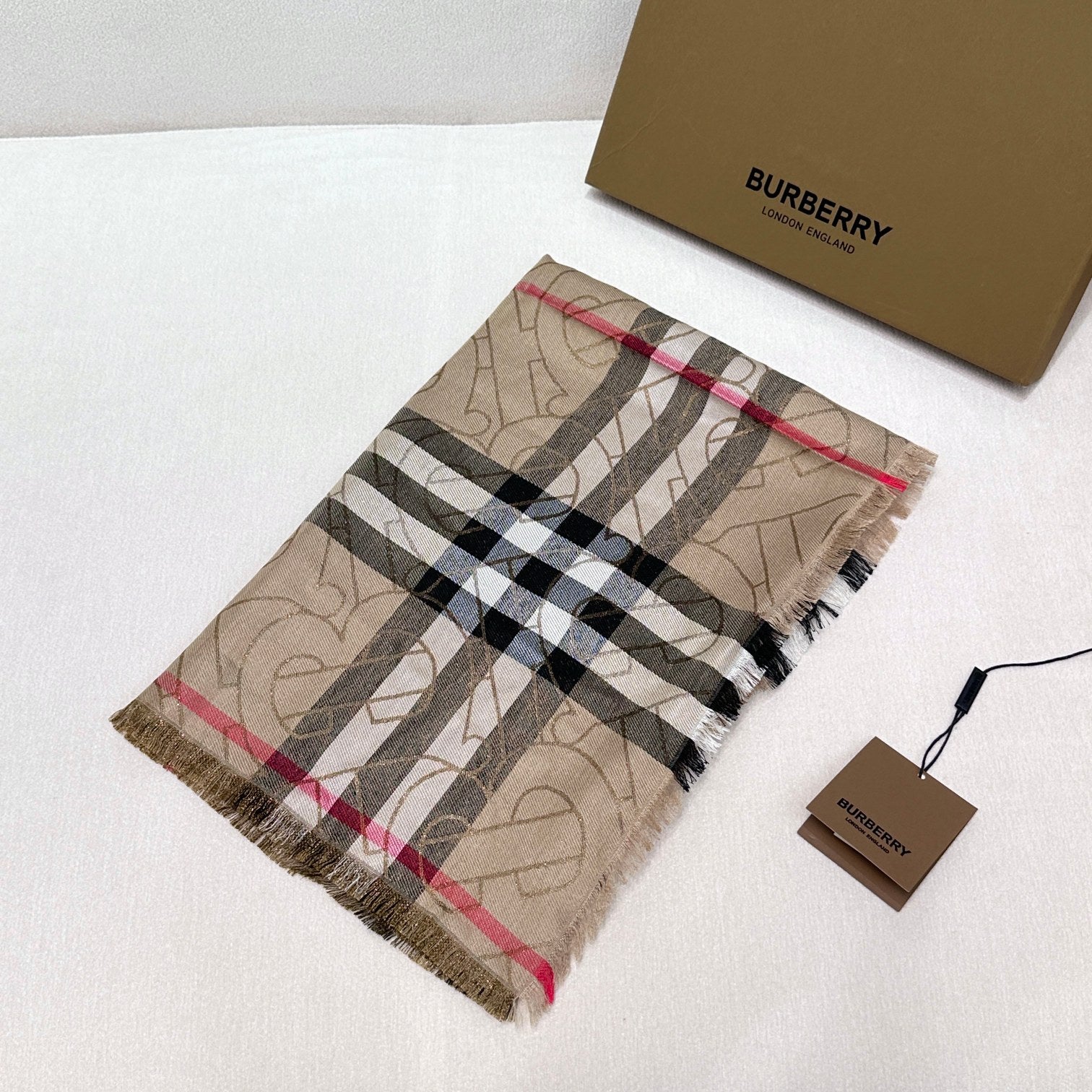 BURBERRY SCARF 220 CM IN MEDIUM BROWN VISCOSE AND MULBERRY SILK 408541