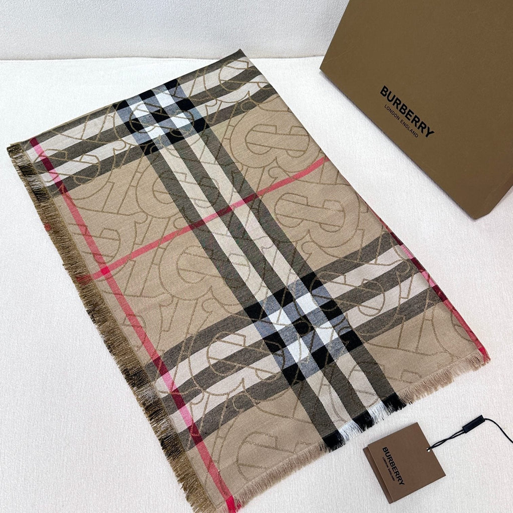 BURBERRY SCARF 220 CM IN MEDIUM BROWN VISCOSE AND MULBERRY SILK 408541