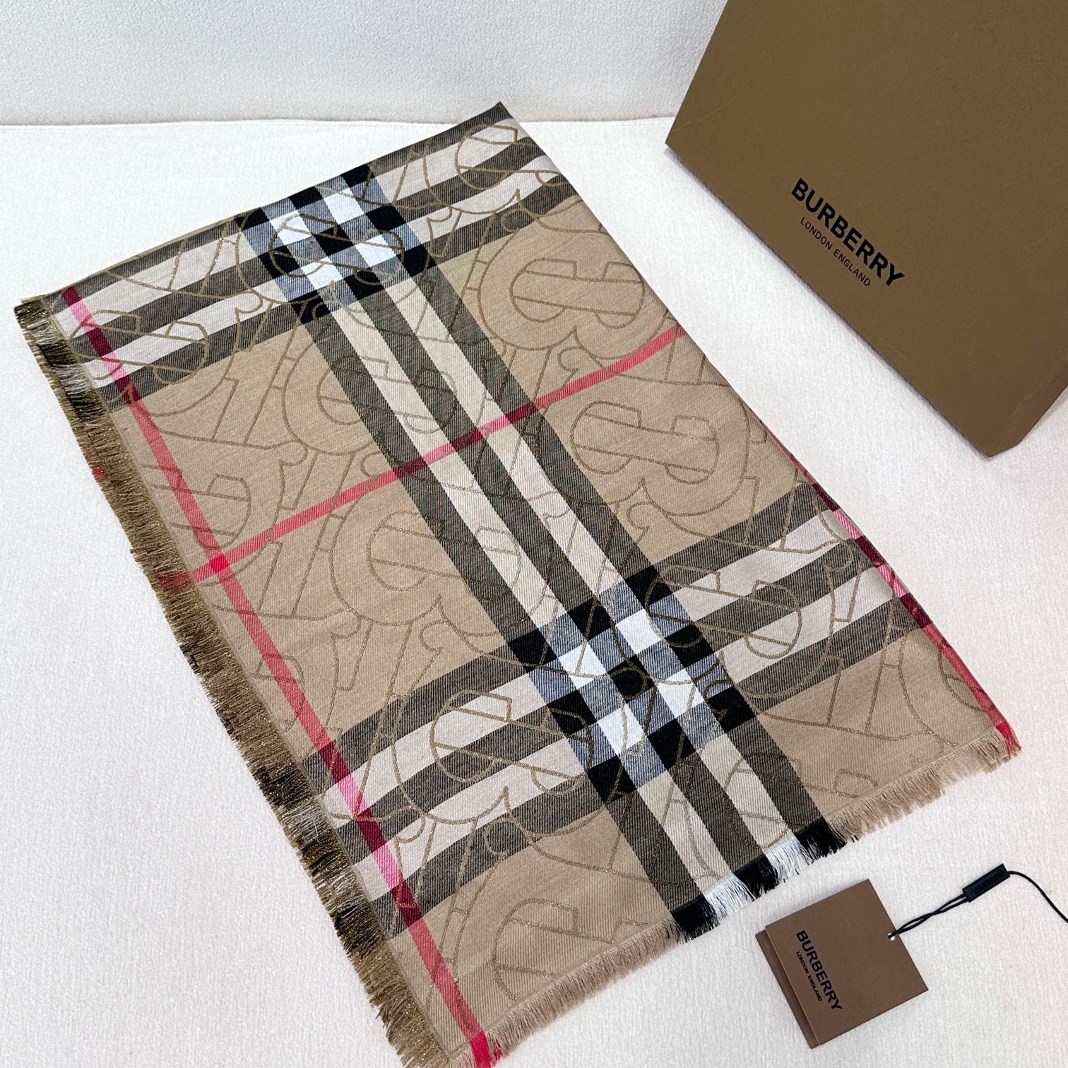 BURBERRY SCARF 220 CM IN MEDIUM BROWN VISCOSE AND MULBERRY SILK 408541