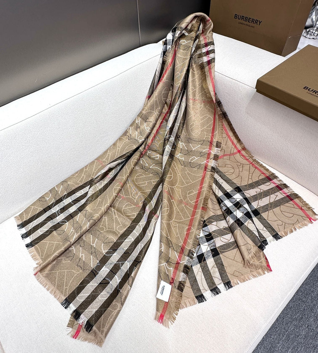 BURBERRY SCARF 220 CM IN MEDIUM BROWN VISCOSE AND MULBERRY SILK 408541