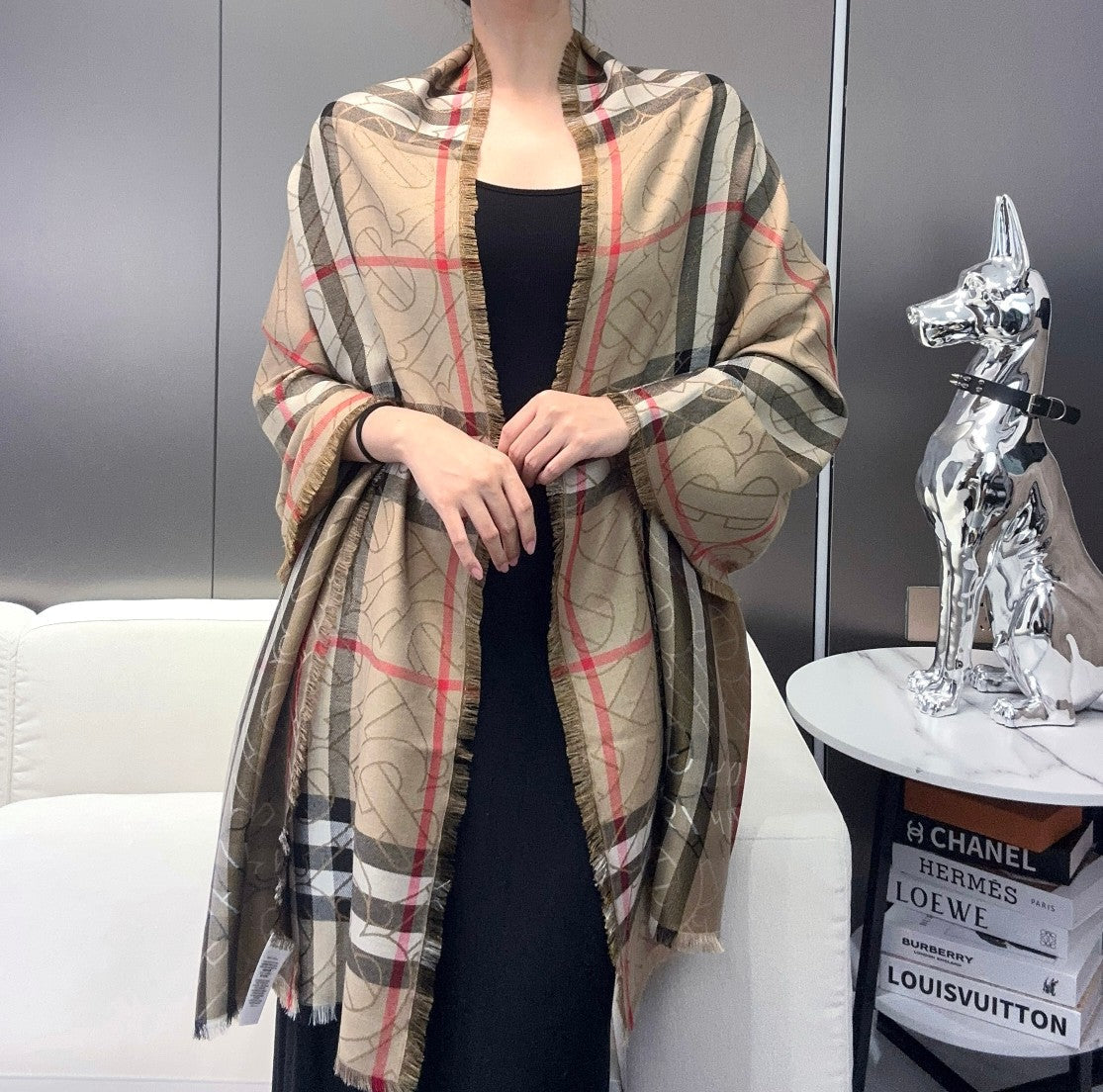 BURBERRY SCARF 220 CM IN MEDIUM BROWN VISCOSE AND MULBERRY SILK 408541