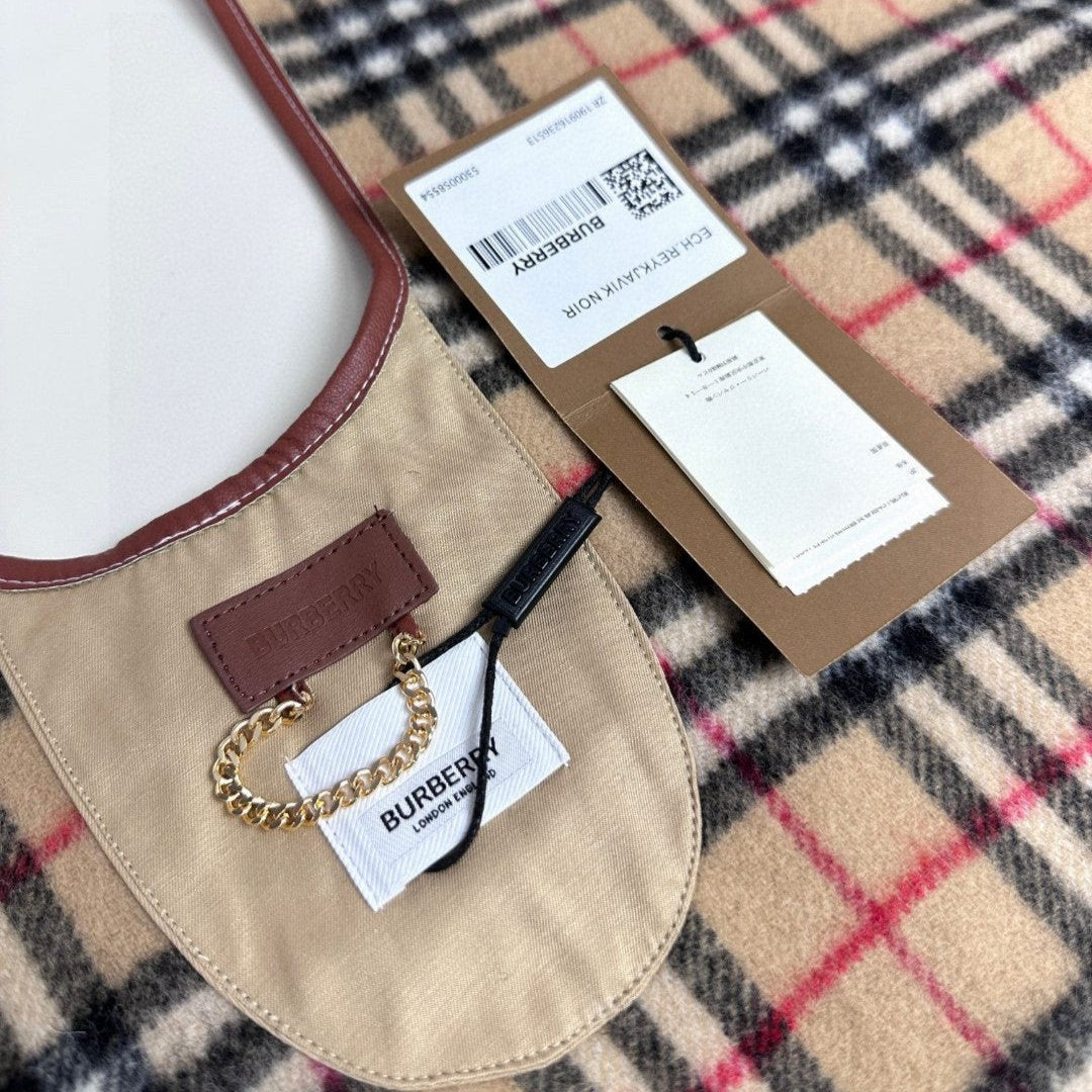 BURBERRY CHECK CAPE IN SAND BROWN WOOL 410154