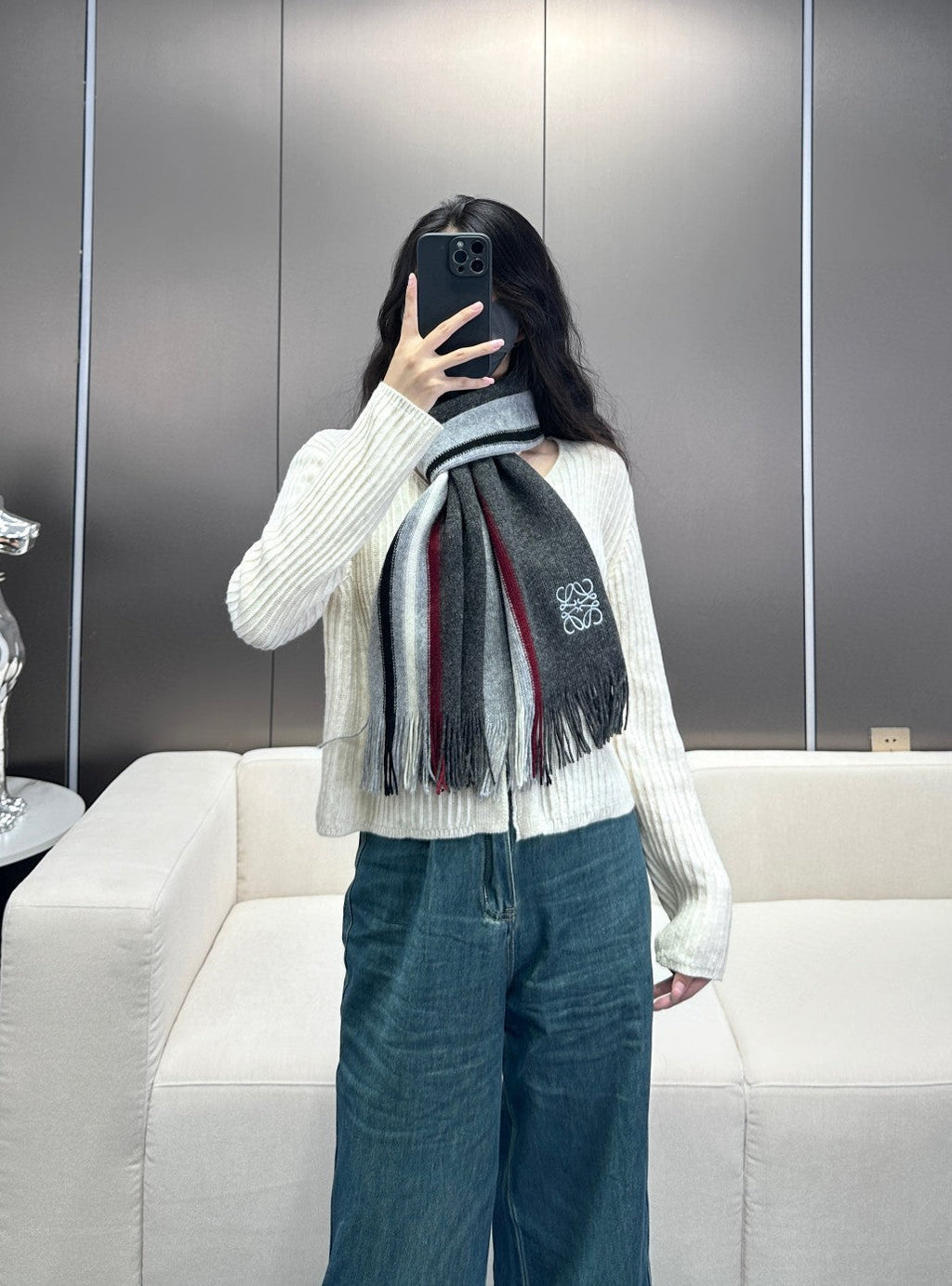 LOEWE SCARF 180 CM IN DARK GRAY CASHMERE 410156
