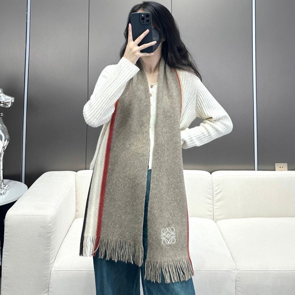LOEWE SCARF 180 CM IN KHAKI BROWN CASHMERE 410157