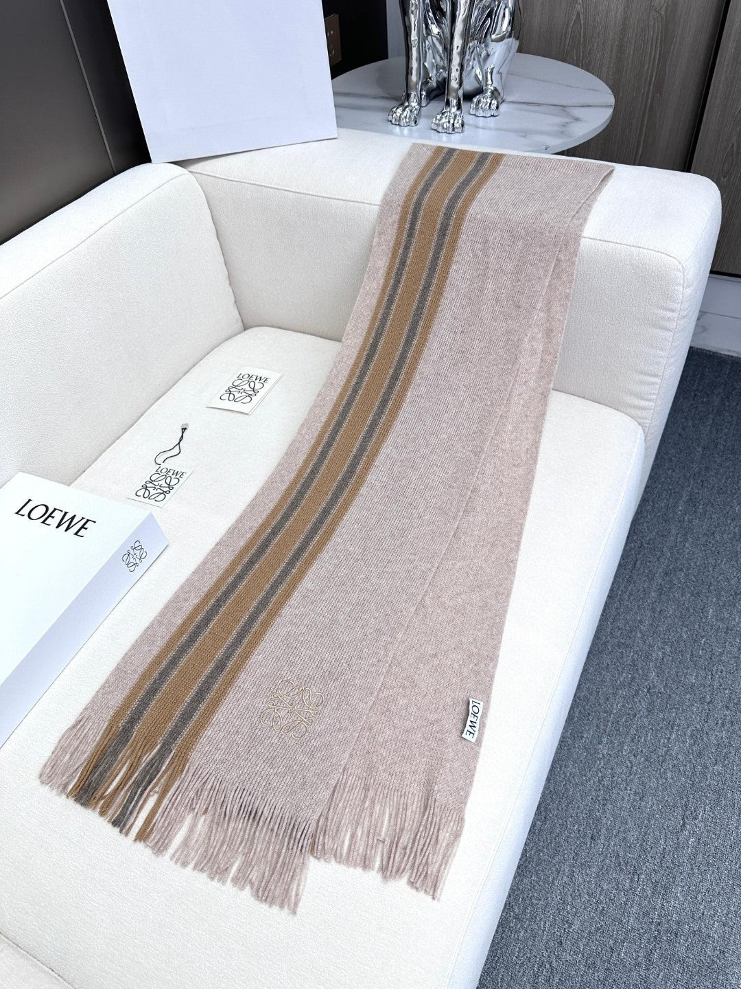 LOEWE SCARF 180 CM IN ALMOND BEIGE CASHMERE 410158
