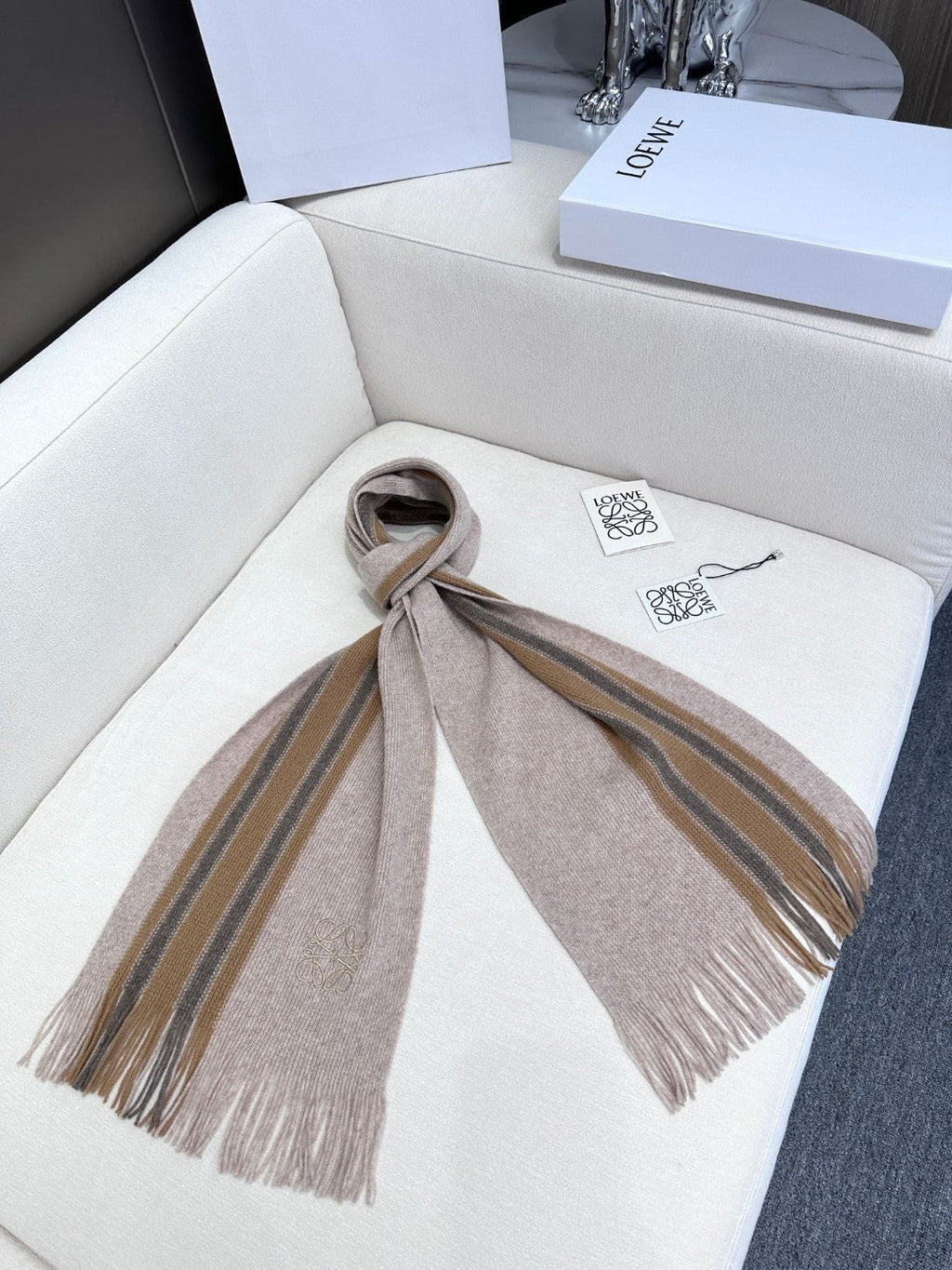 LOEWE SCARF 180 CM IN ALMOND BEIGE CASHMERE 410158