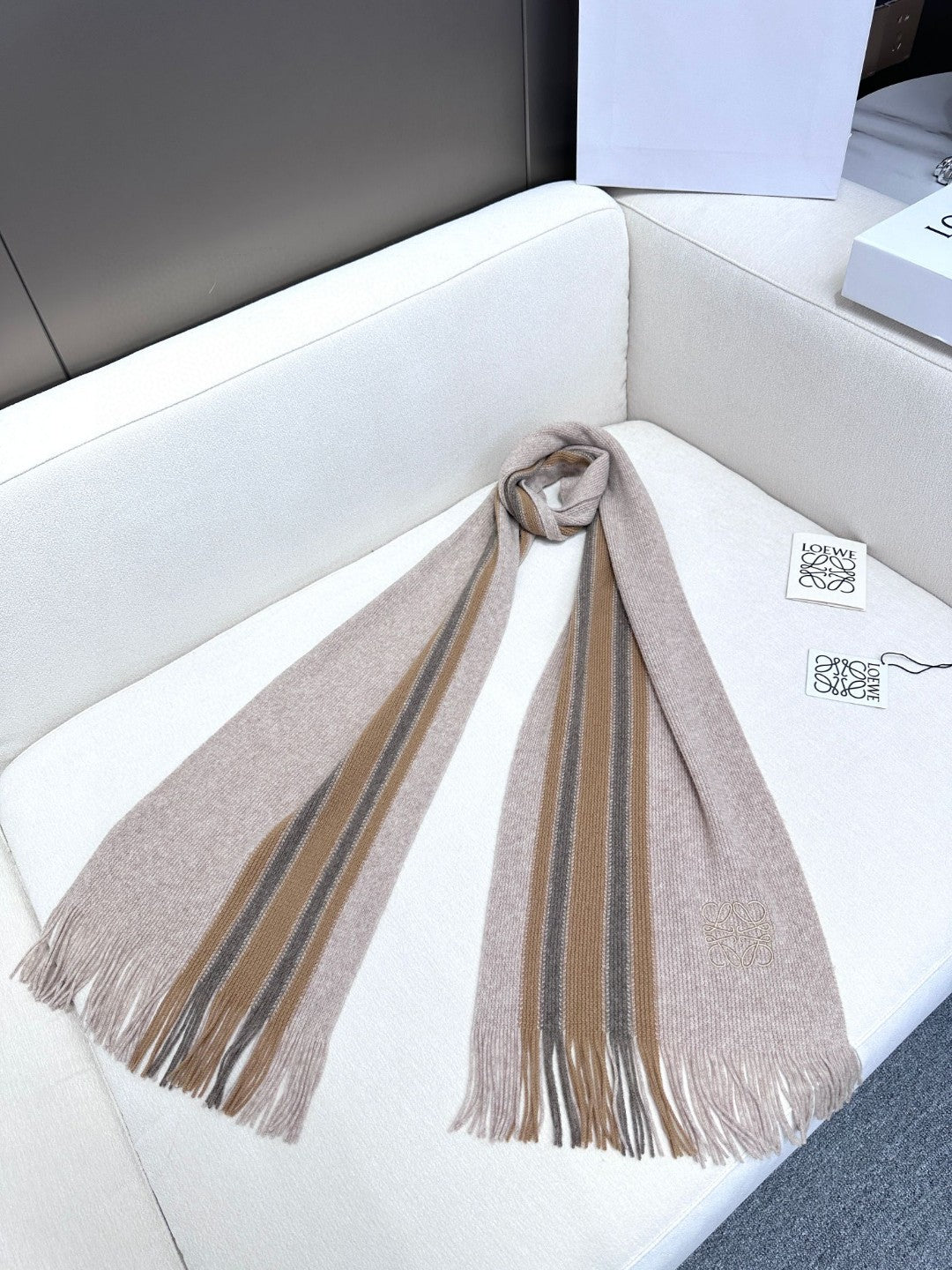 LOEWE SCARF 180 CM IN ALMOND BEIGE CASHMERE 410158