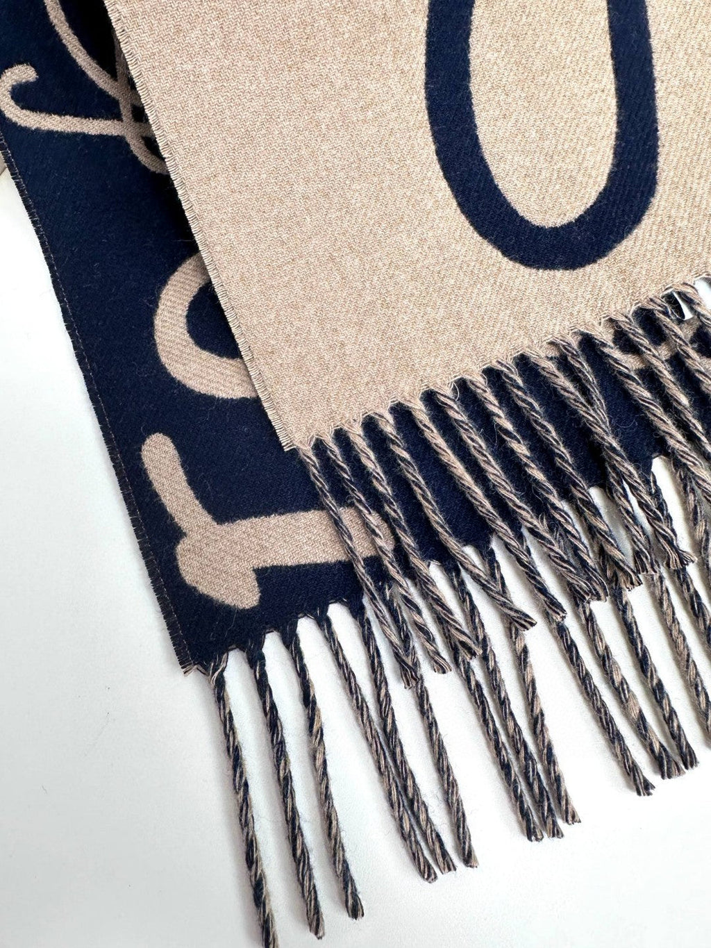 LOEWE ANAGRAM SCARF 180 CM IN BLACK MIX CAMEL BEIGE WOOL AND CASHMERE 410167