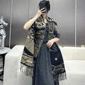 BURBERRY REVERSIBLE EKD SCARF 210 CM IN BLACK MIX CAMEL BEIGE CASHMERE 410182