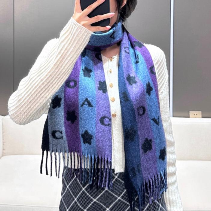 COACH STARS AND STRIPES PRINT SCARF 183 CM IN BLACK AND COLORFUL COTTON WOOL 410184
