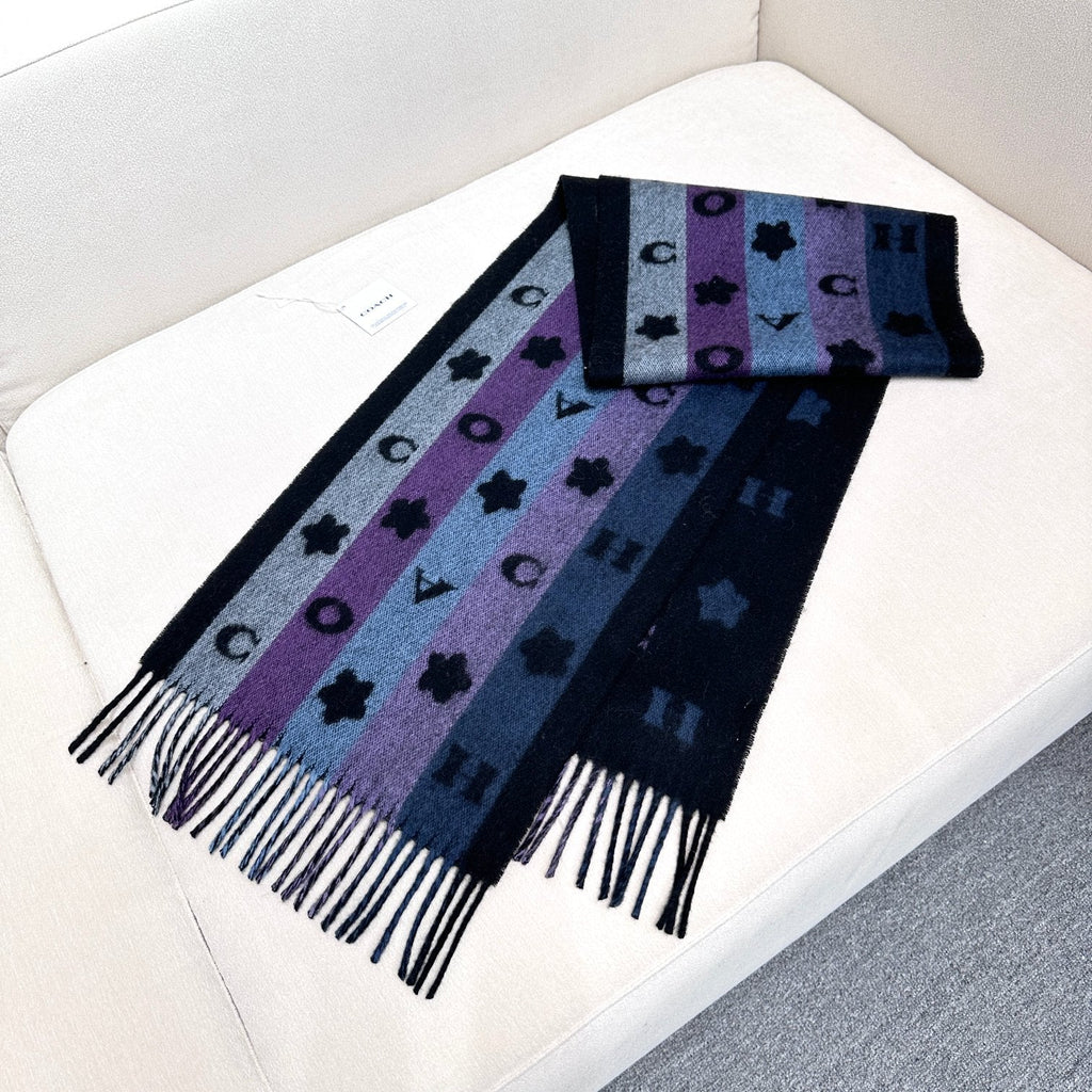COACH STARS AND STRIPES PRINT SCARF 183 CM IN BLACK AND COLORFUL COTTON WOOL 410184