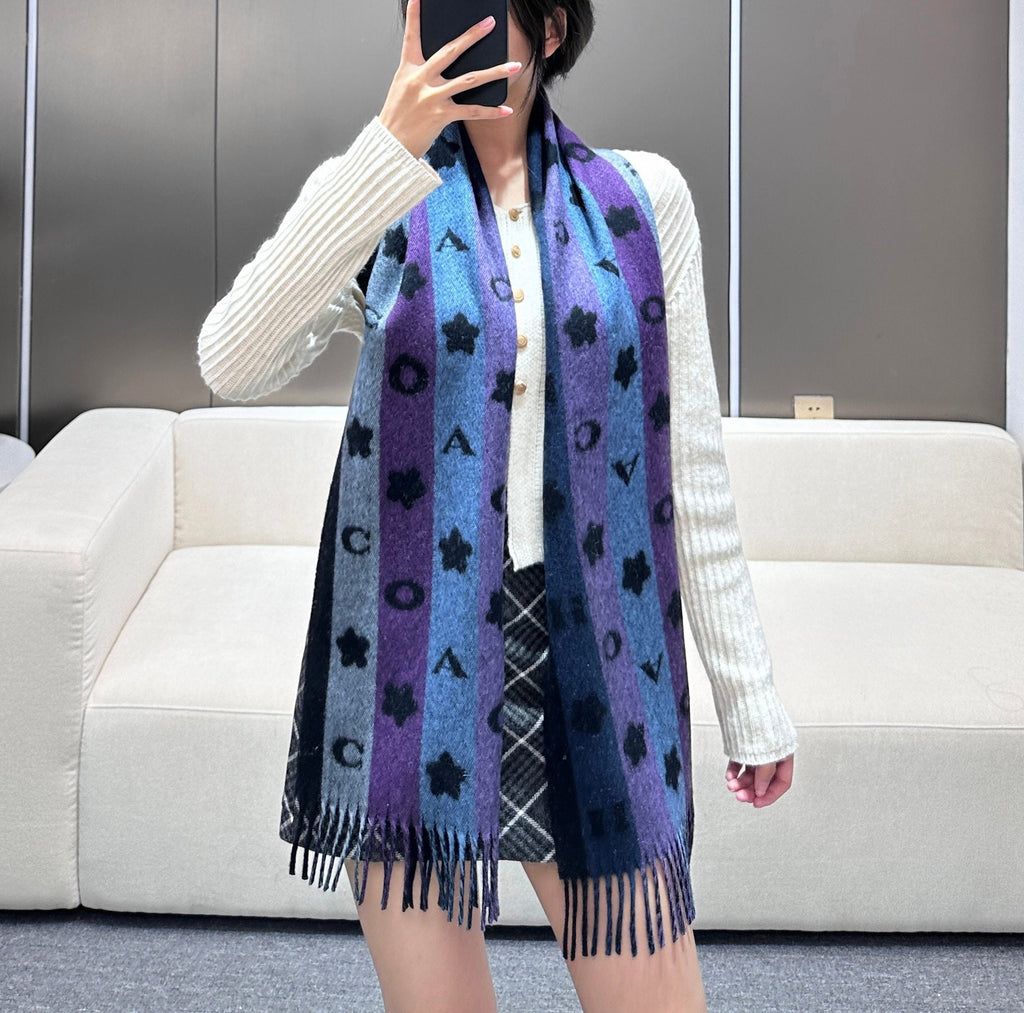 COACH STARS AND STRIPES PRINT SCARF 183 CM IN BLACK AND COLORFUL COTTON WOOL 410184