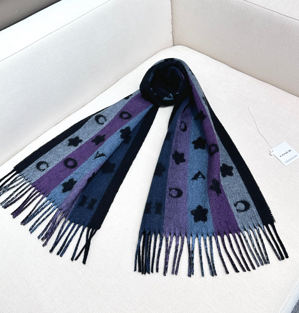 COACH STARS AND STRIPES PRINT SCARF 183 CM IN BLACK AND COLORFUL COTTON WOOL 410184