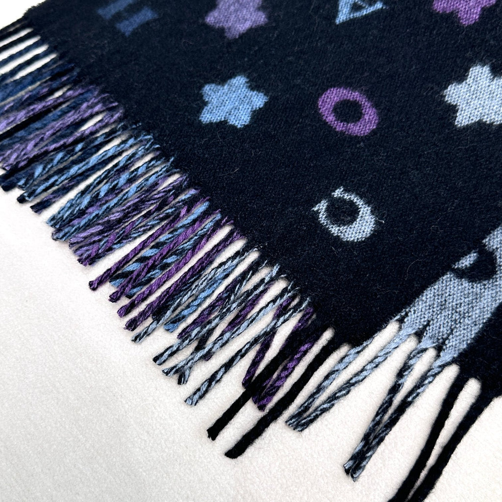 COACH STARS AND STRIPES PRINT SCARF 183 CM IN BLACK AND COLORFUL COTTON WOOL 410184
