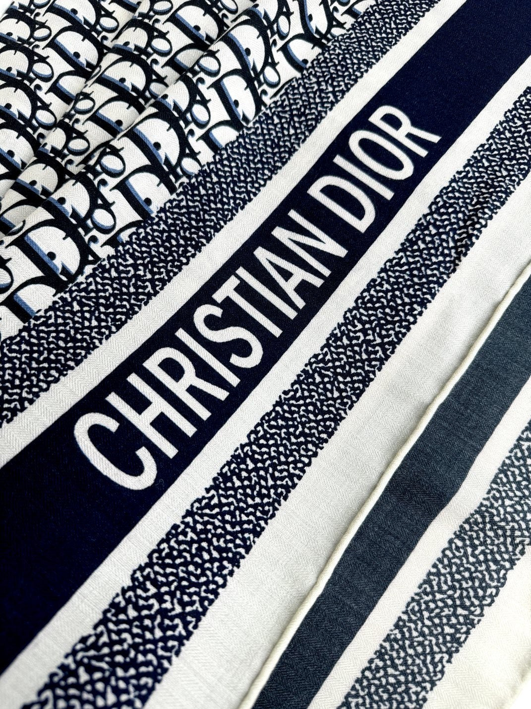 DIOR MONOGRAM SQUARE SCARF 140 CM IN BLACK MIX WHITE  CASHMERE AND SILK 413742